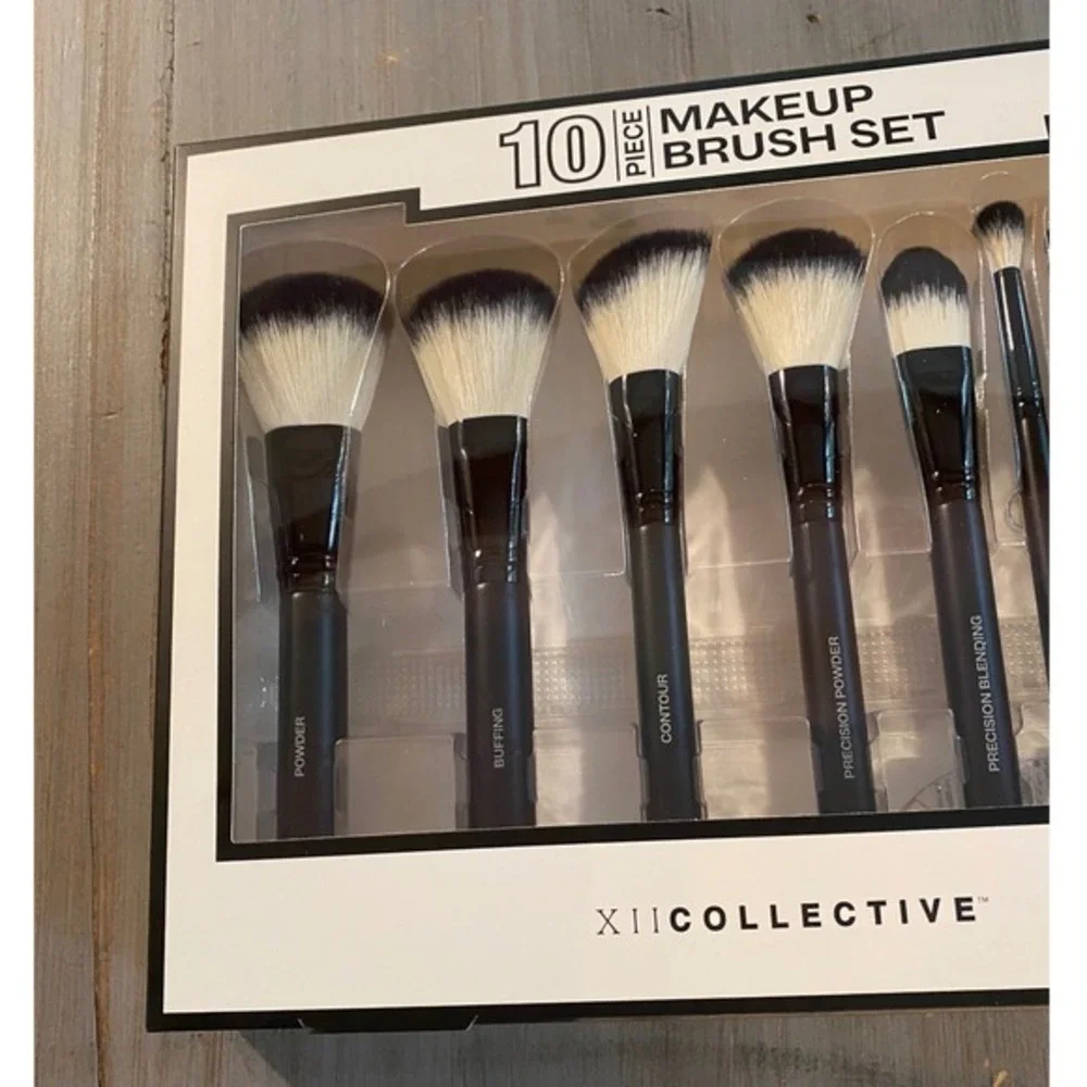 XII Collective 10 Piece Makeup Brush Set Black Professional Face Eye Tools
